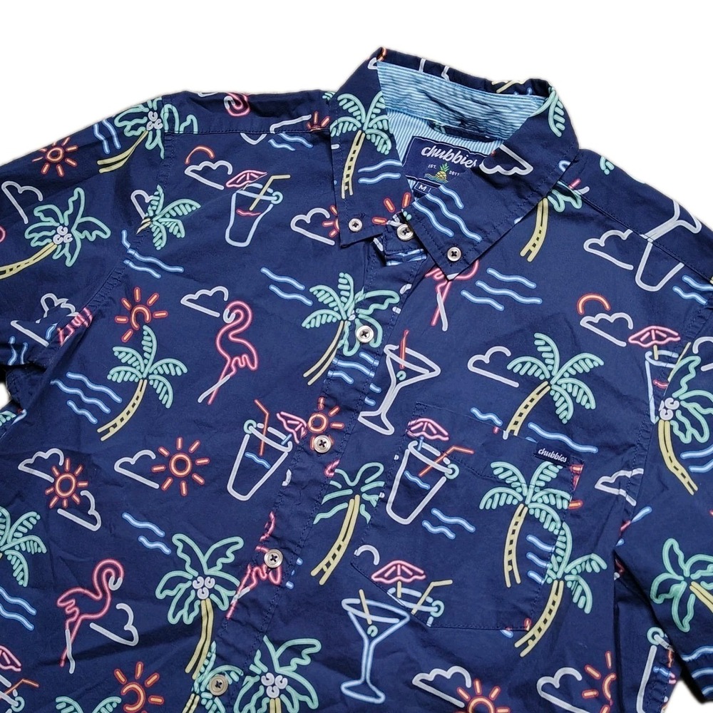 Chubbies Men's The Neon Lights Friday Performance Button Down Shirt Size M Blue
